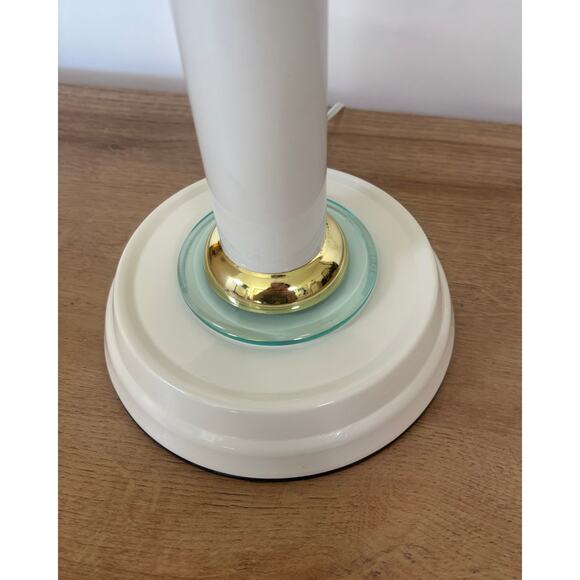 1980s Art Deco Revival Table Lamp White, Brass & Glass Accent - Picture 10 of 10